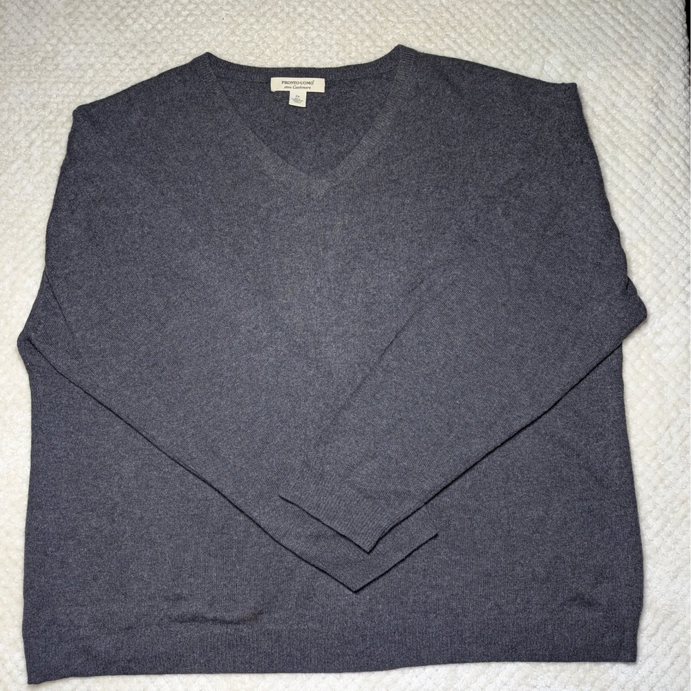 Pronto Uomo‎ 100% Cashmere V Neck Sweater Mens 2X Gray